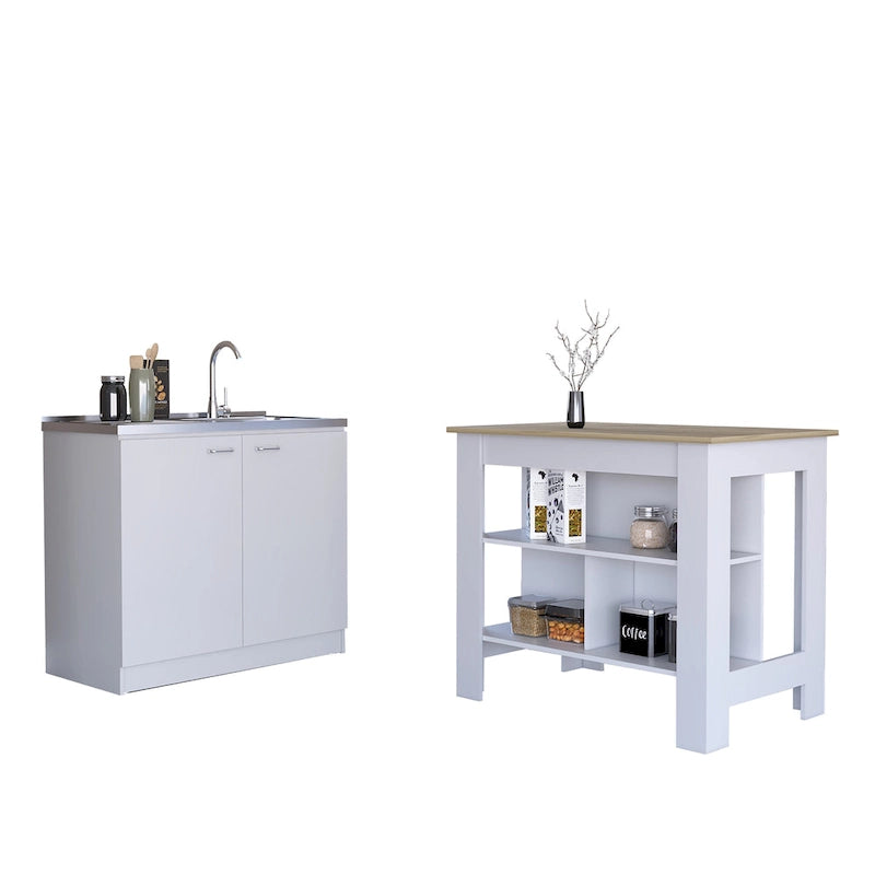 Ensemble de cuisine 2 pièces avec îlot de cuisine et meuble évier de service - S/O