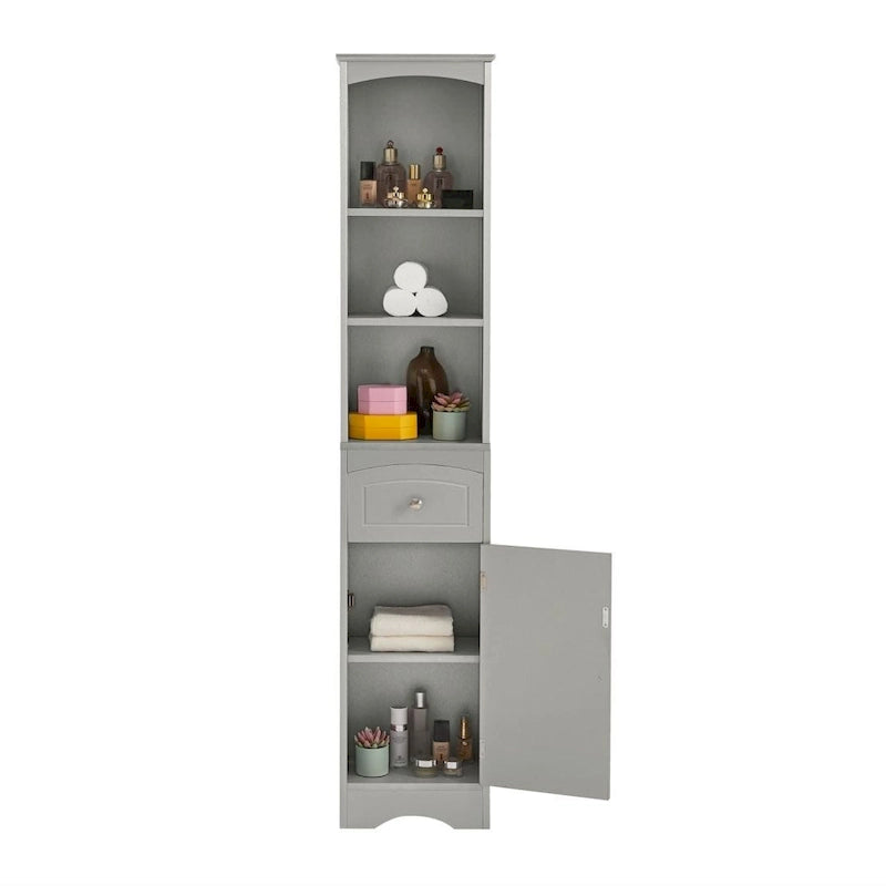 Tour de rangement pour linge de maison autoportante blanche/grise avec 3 étagères – Meuble peu encombrant