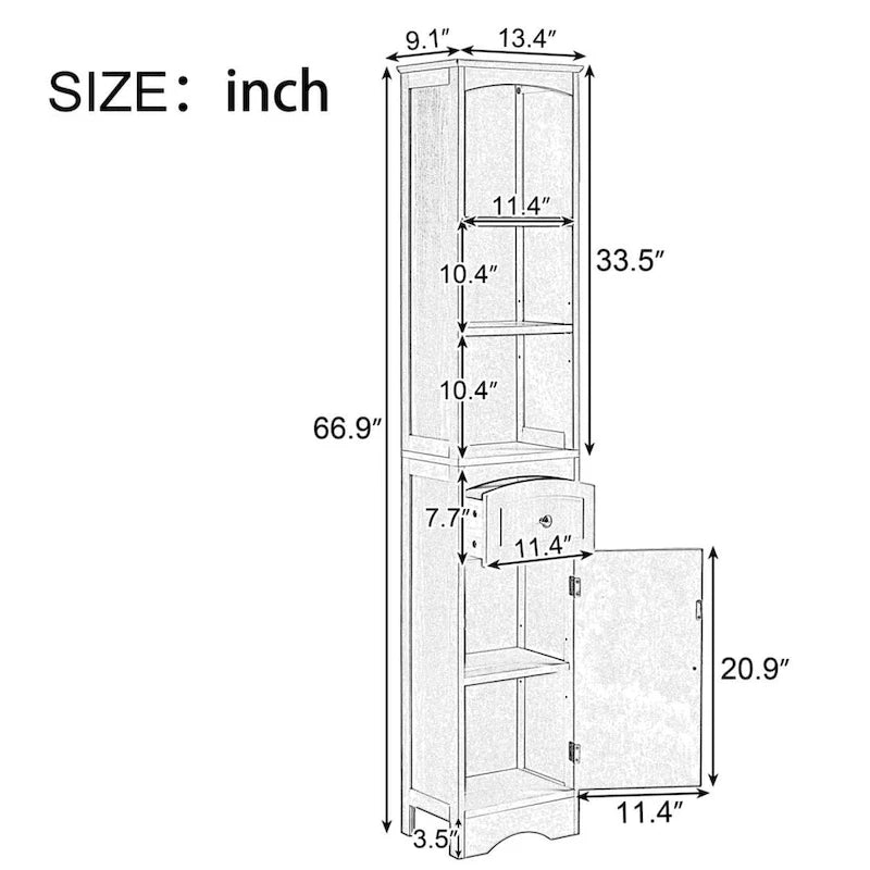 Tour de rangement pour linge de maison autoportante blanche/grise avec 3 étagères – Meuble peu encombrant