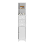 Meuble de Salle de Bain Haut Blanc, Armoire de Rangement Autoportante avec 3 Tiroirs et Étagère Réglable, Panneau MDF avec Finition Peinte