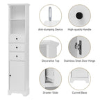 Meuble de Salle de Bain Haut Blanc, Armoire de Rangement Autoportante avec 3 Tiroirs et Étagère Réglable, Panneau MDF avec Finition Peinte