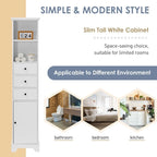 Meuble de Salle de Bain Haut Blanc, Armoire de Rangement Autoportante avec 3 Tiroirs et Étagère Réglable, Panneau MDF avec Finition Peinte