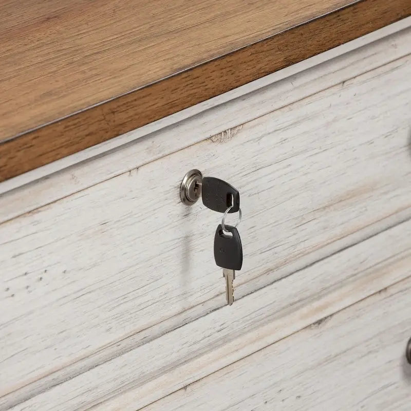 Blanc antique avec classeur latéral couleur châtaigne