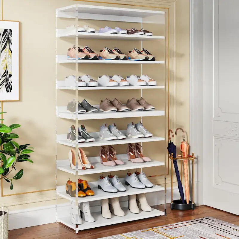 Range-chaussures en bois à 9 niveaux avec côtés en acrylique pour entrée
