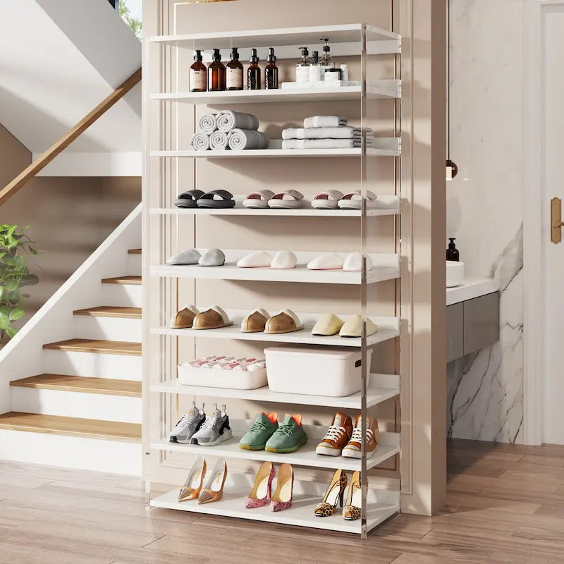 Range-chaussures en bois à 9 niveaux avec côtés en acrylique pour entrée