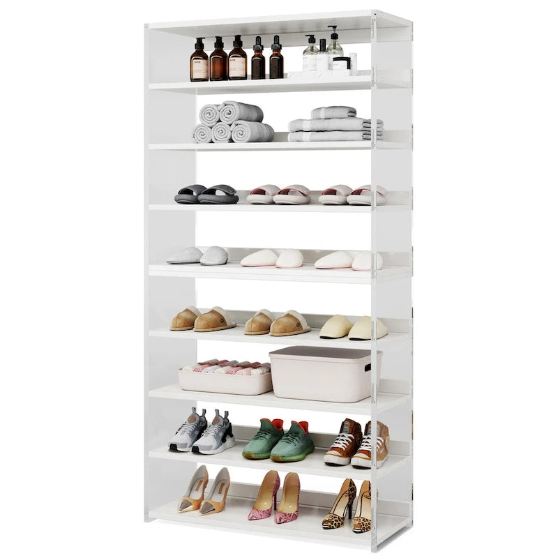 Range-chaussures en bois à 9 niveaux avec côtés en acrylique pour entrée