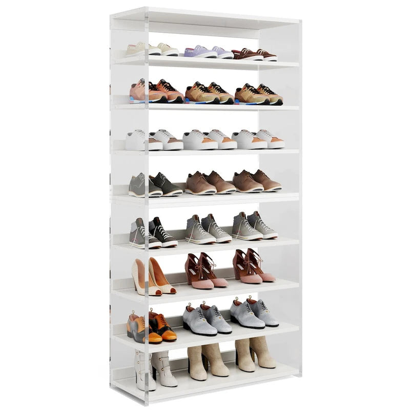 Range-chaussures en bois à 9 niveaux avec côtés en acrylique pour entrée
