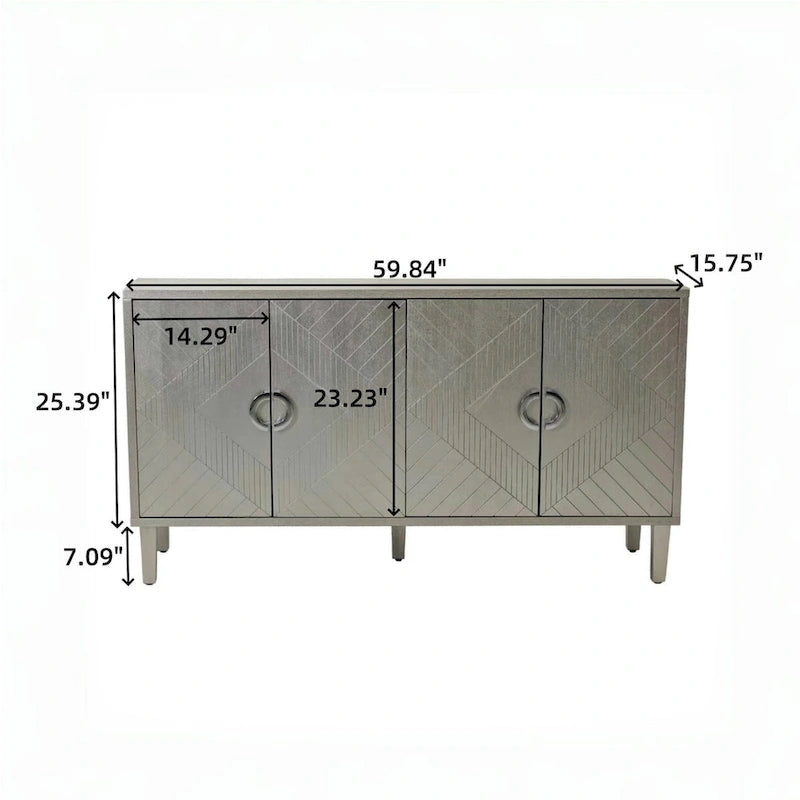 Armoire de rangement 4 portes élégante et fonctionnelle avec pieds en pin et MDF