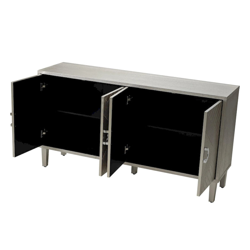 Armoire de rangement 4 portes élégante et fonctionnelle avec pieds en pin et MDF
