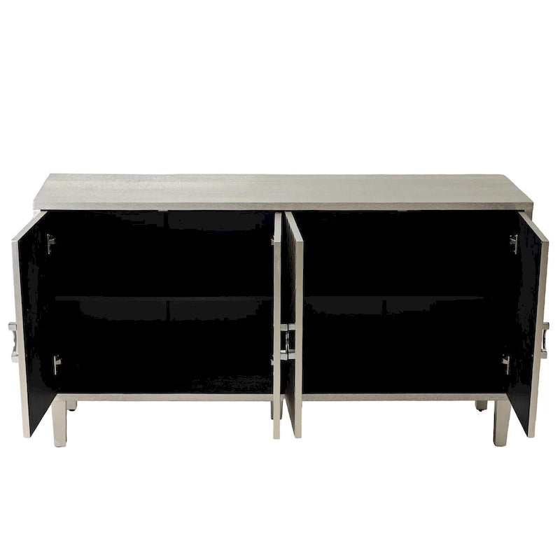Armoire de rangement 4 portes élégante et fonctionnelle avec pieds en pin et MDF