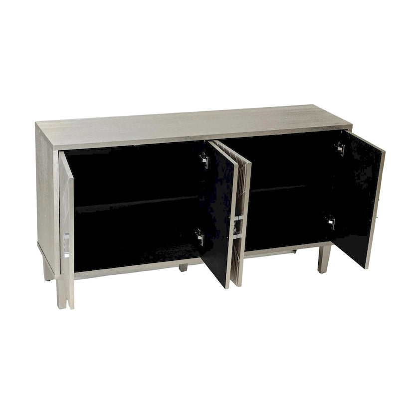 Armoire de rangement 4 portes élégante et fonctionnelle avec pieds en pin et MDF