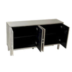Armoire de rangement 4 portes élégante et fonctionnelle avec pieds en pin et MDF
