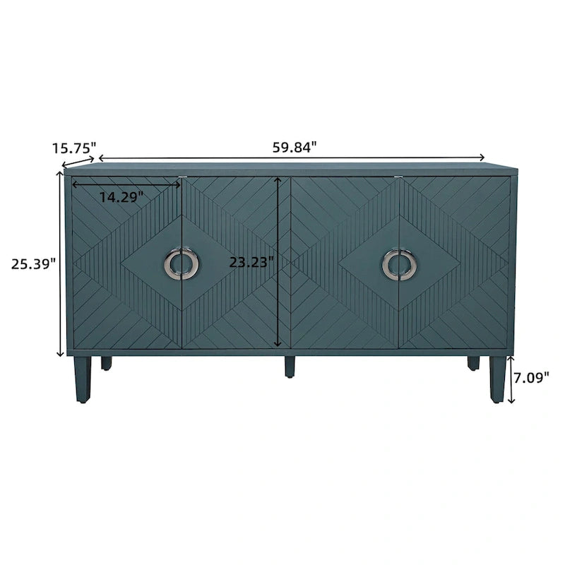 Armoire de rangement 4 portes élégante et fonctionnelle avec pieds en pin et MDF
