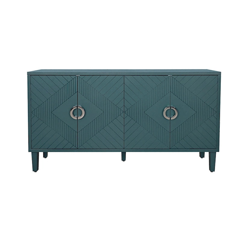 Armoire de rangement 4 portes élégante et fonctionnelle avec pieds en pin et MDF
