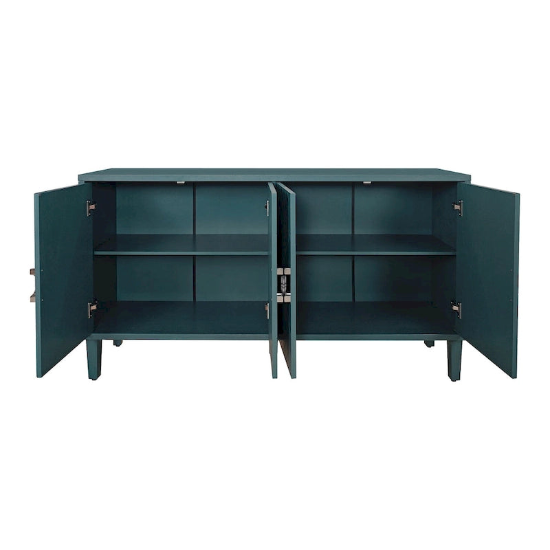 Armoire de rangement 4 portes élégante et fonctionnelle avec pieds en pin et MDF