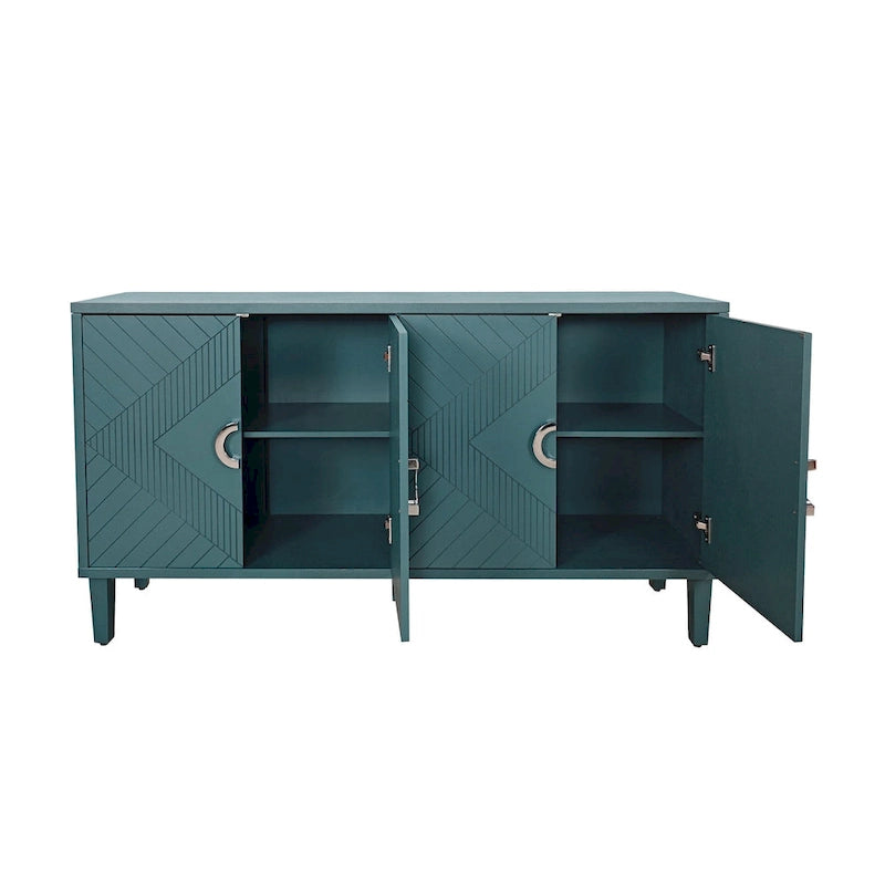 Armoire de rangement 4 portes élégante et fonctionnelle avec pieds en pin et MDF