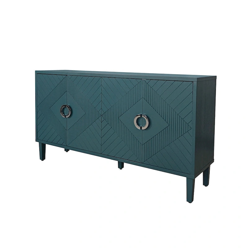 Armoire de rangement 4 portes élégante et fonctionnelle avec pieds en pin et MDF