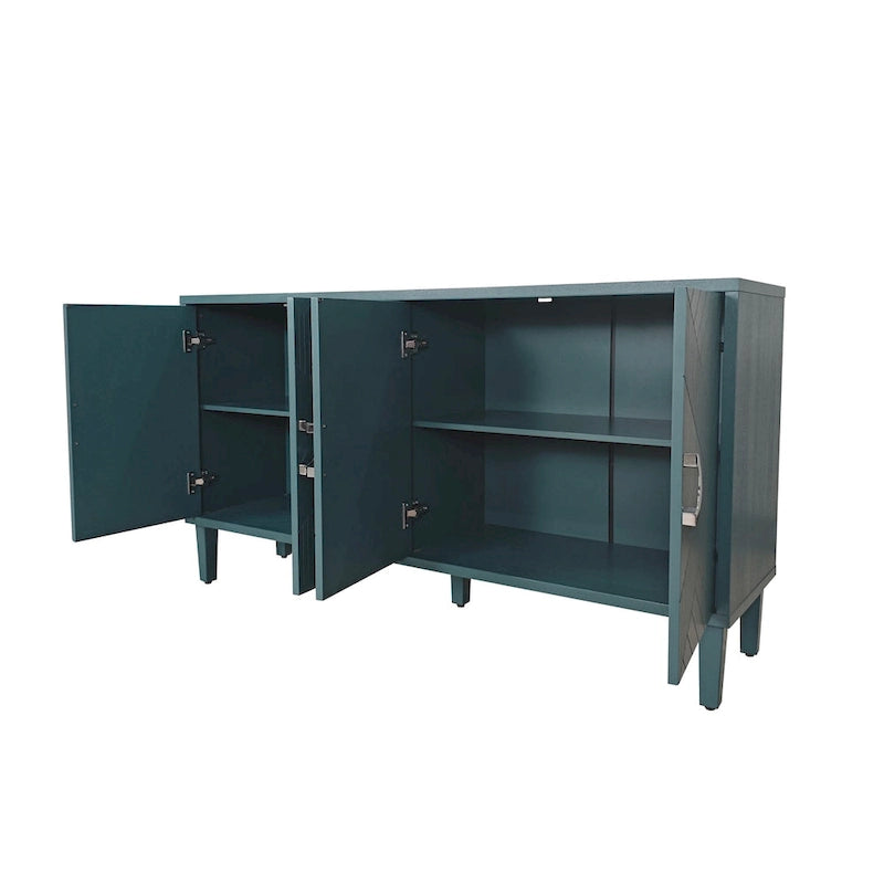 Armoire de rangement 4 portes élégante et fonctionnelle avec pieds en pin et MDF