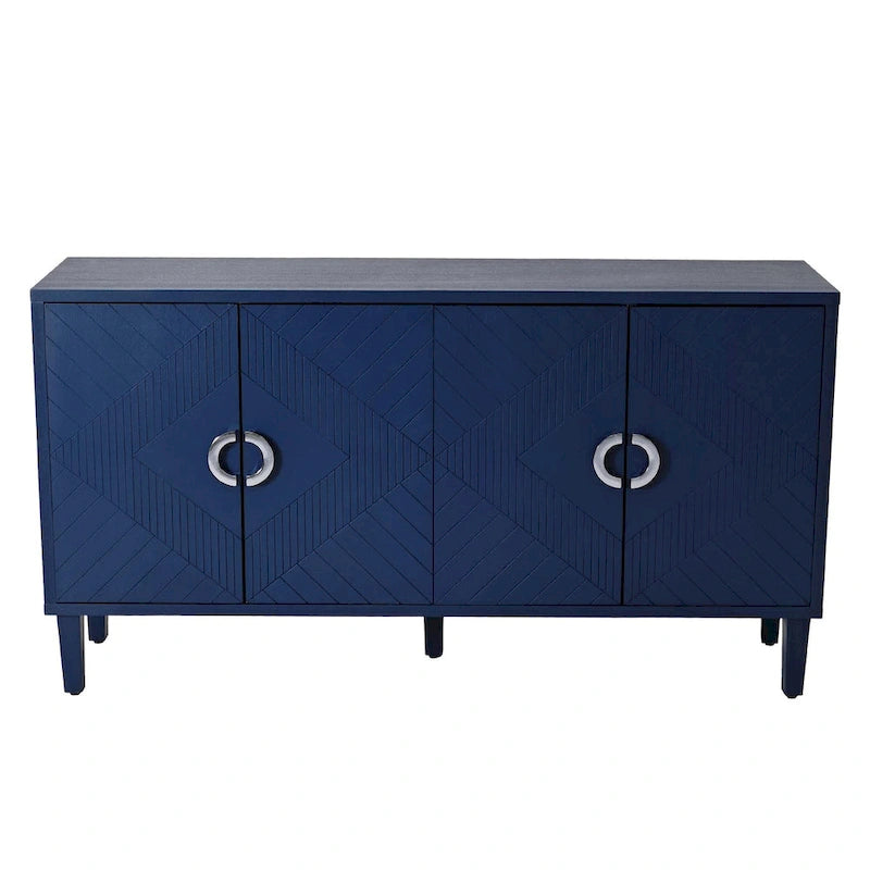 Armoire de rangement 4 portes élégante et fonctionnelle avec pieds en pin et MDF