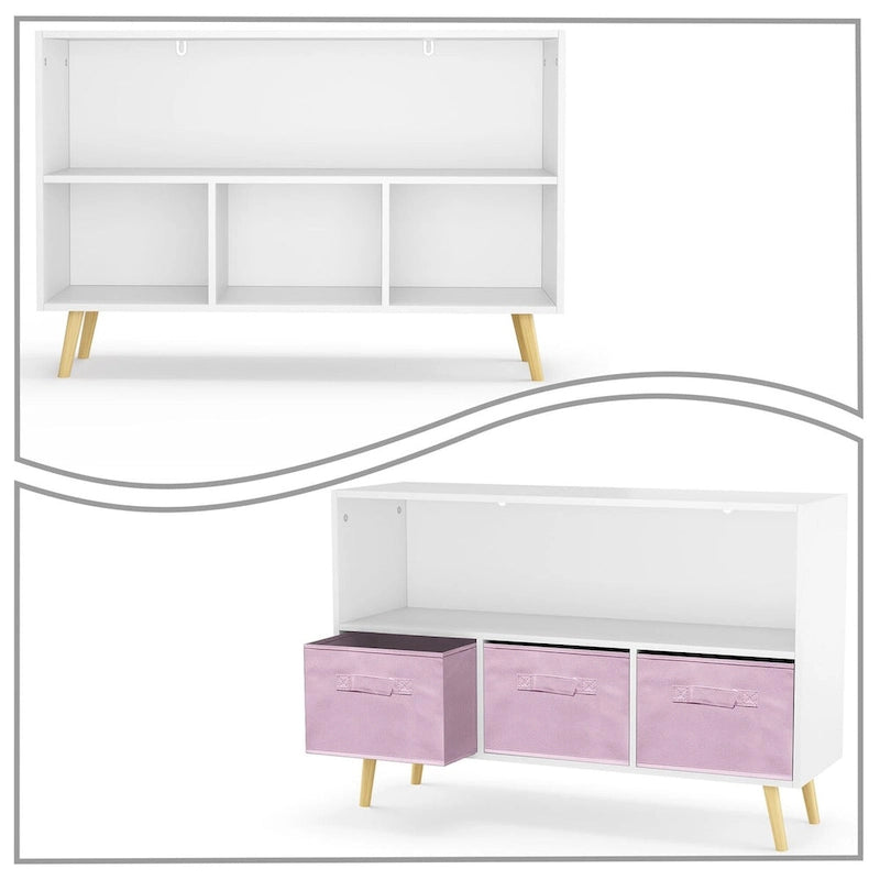 Meuble de rangement moderne et élégant en bois avec trois tiroirs en tissu pliable