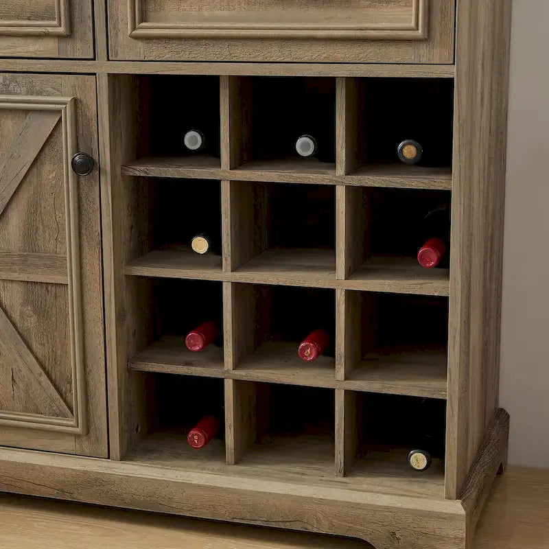 Buffet de ferme avec tiroirs de rangement et casier à vin
