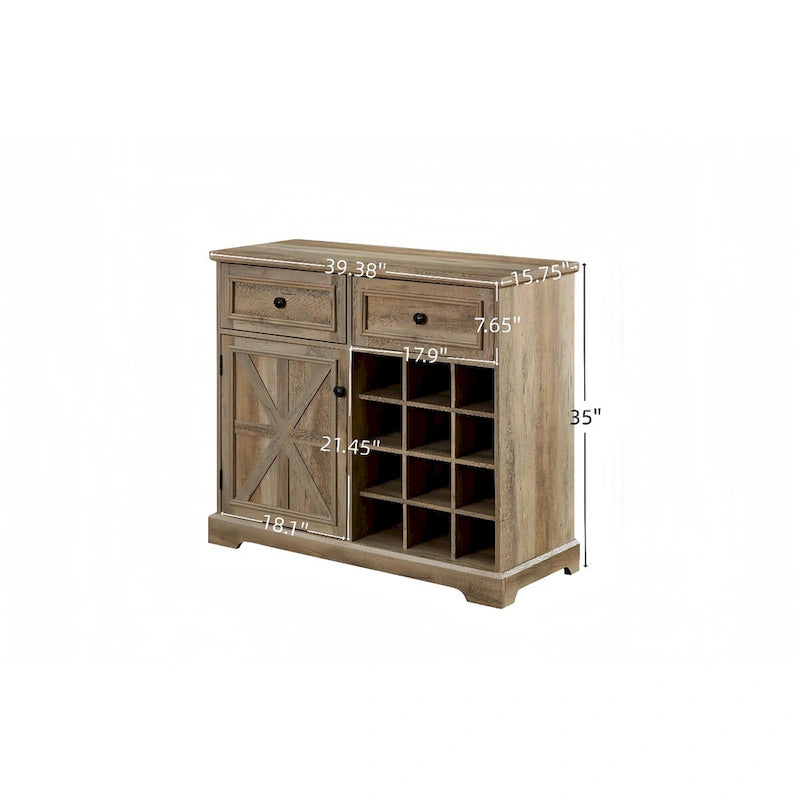 Buffet de ferme avec tiroirs de rangement et casier à vin