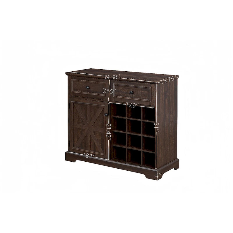 Buffet de ferme avec tiroirs de rangement et casier à vin