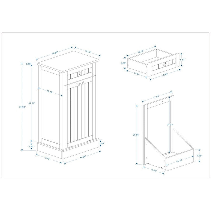 Meuble poubelle de cuisine autoportant, Meuble poubelle moderne en bois de 50 cm avec tiroir de rangement