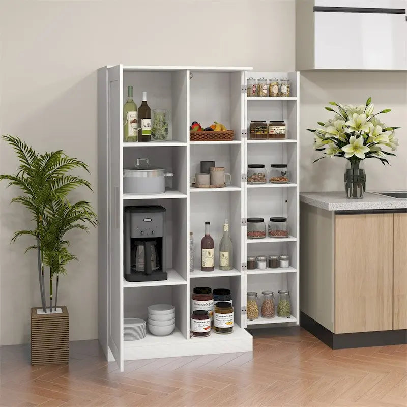 Meuble de rangement de cuisine autoportant à 14 niveaux avec 2 portes