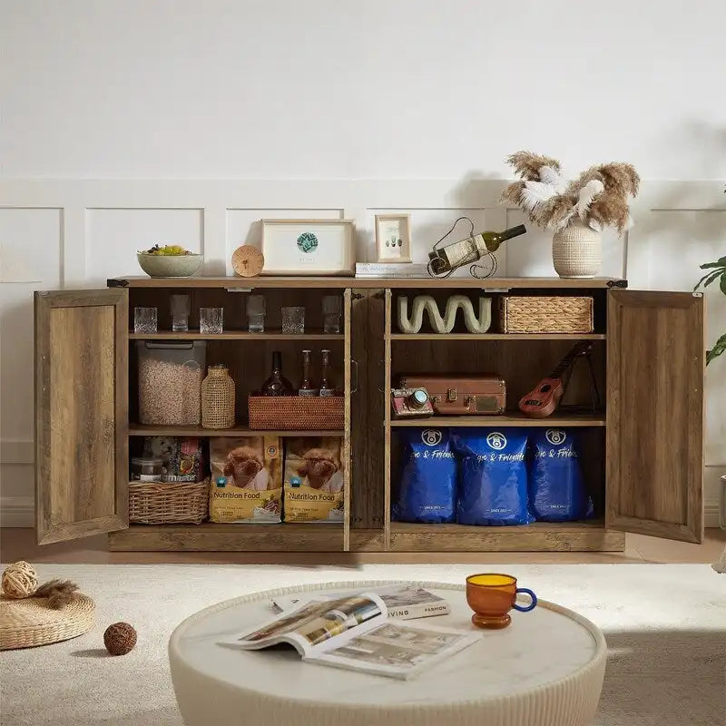 Buffet en rotin de 64,96W avec meuble de rangement à 4 portes - N/A
