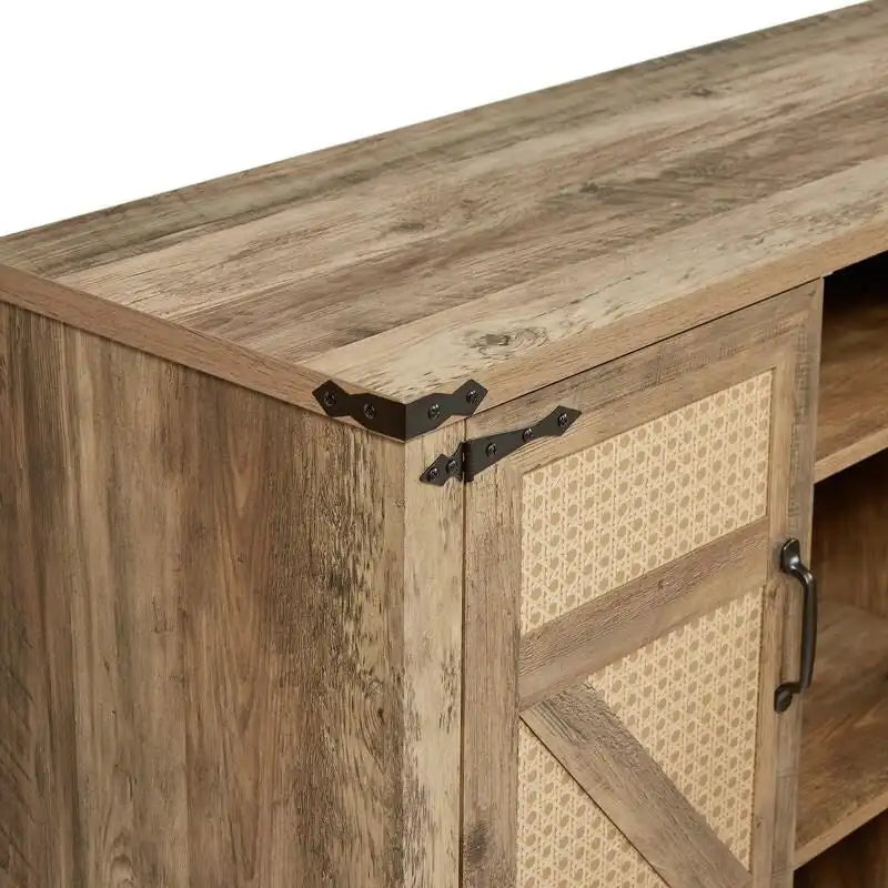 Buffet en rotin de 64,96W avec meuble de rangement à 4 portes - N/A