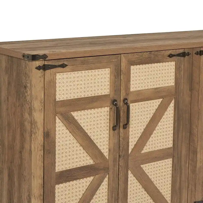 Buffet en rotin de 64,96W avec meuble de rangement à 4 portes - N/A