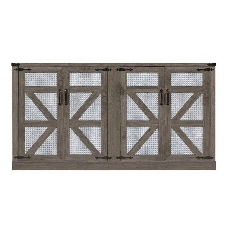 Buffet en rotin de 64,96W avec meuble de rangement à 4 portes - N/A