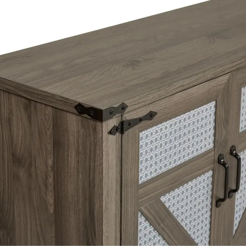 Buffet en rotin de 64,96W avec meuble de rangement à 4 portes - N/A