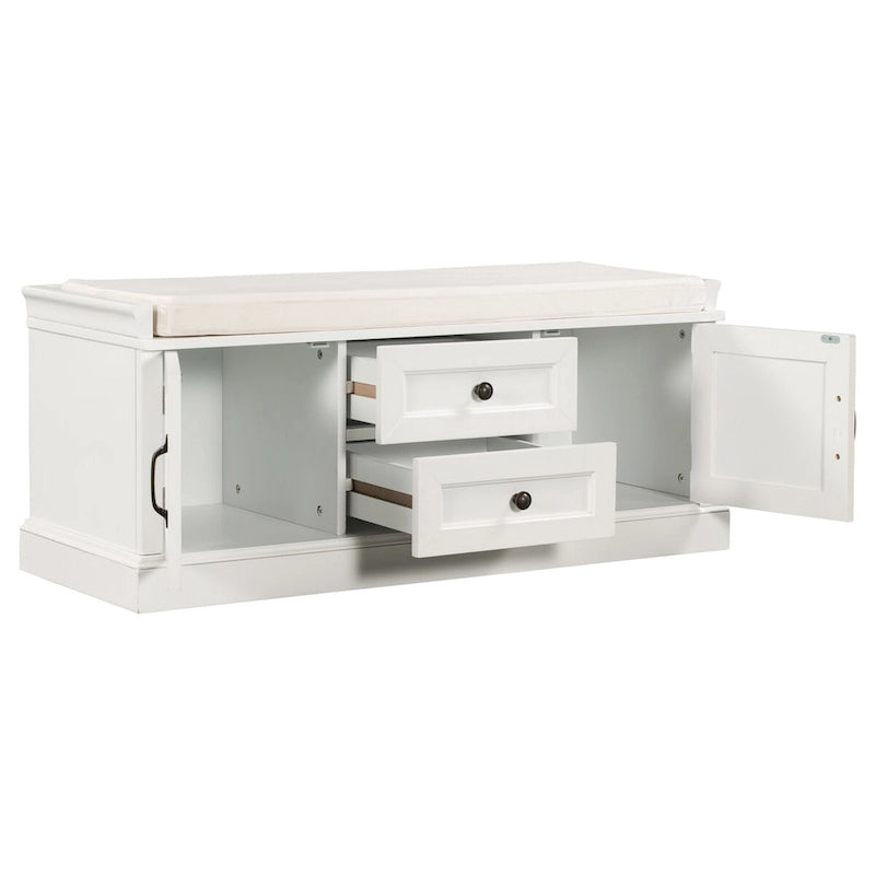 Banc de rangement avec 2 tiroirs et 2 placards, Banc à chaussures avec coussin amovible pour salon, entrée