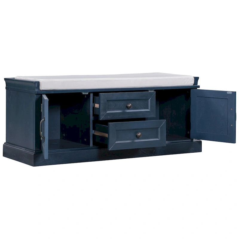 Banc de rangement avec 2 tiroirs et 2 placards, Banc à chaussures avec coussin amovible pour salon, entrée