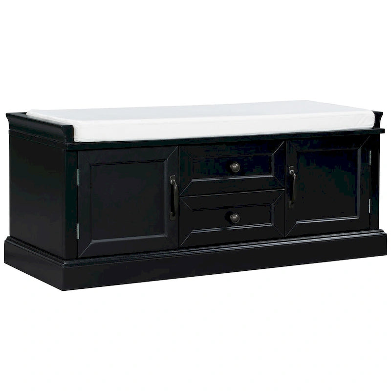 Banc de rangement avec 2 tiroirs et 2 placards, Banc à chaussures avec coussin amovible pour salon, entrée