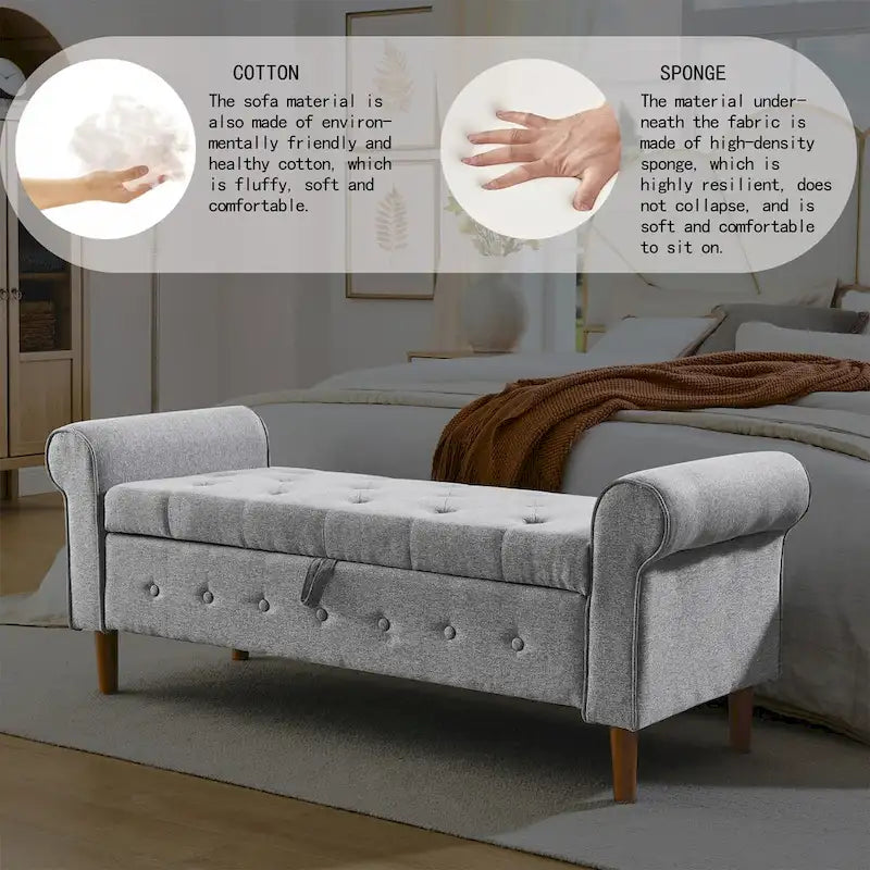 Banc de rangement capitonné pour chambre à coucher