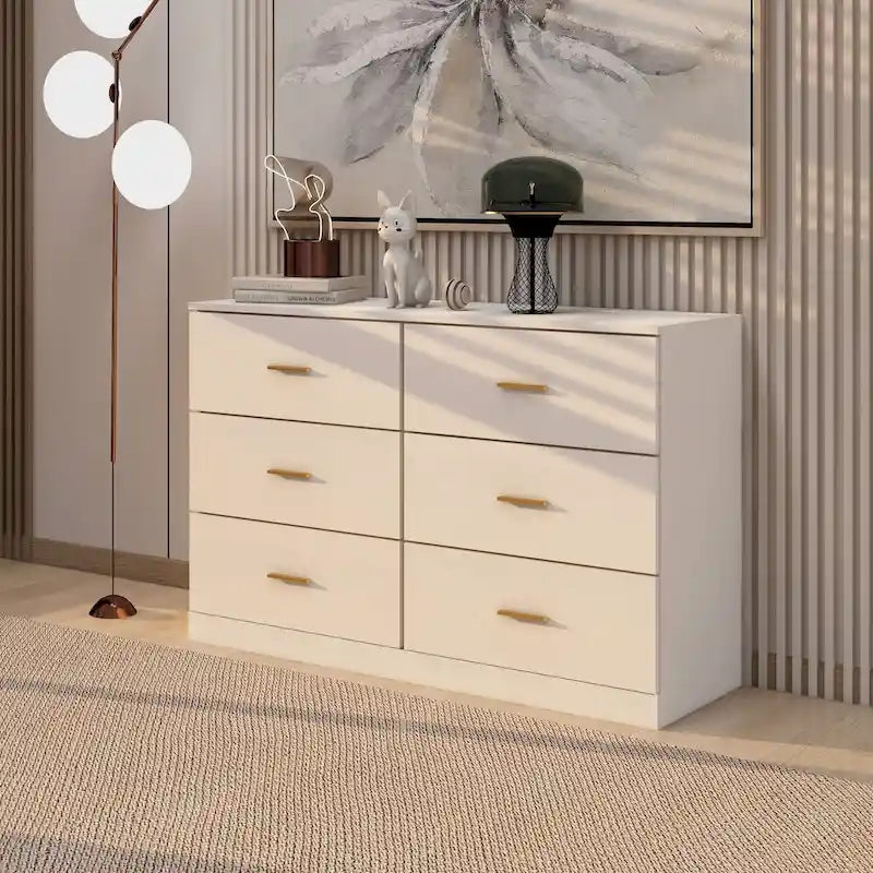 Commode moderne blanche à 6 tiroirs pour chambre - Grande capacité de rangement, robuste et sûre