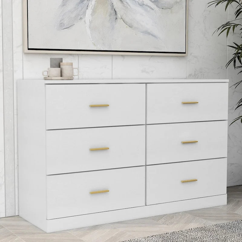 Commode moderne blanche à 6 tiroirs pour chambre - Grande capacité de rangement, robuste et sûre