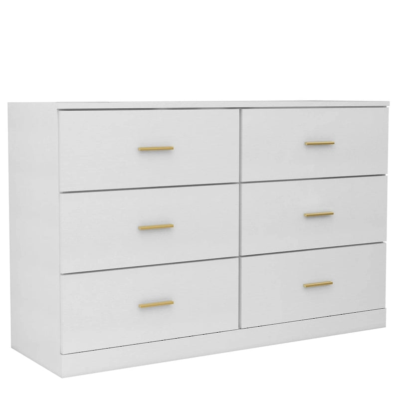 Commode moderne blanche à 6 tiroirs pour chambre - Grande capacité de rangement, robuste et sûre