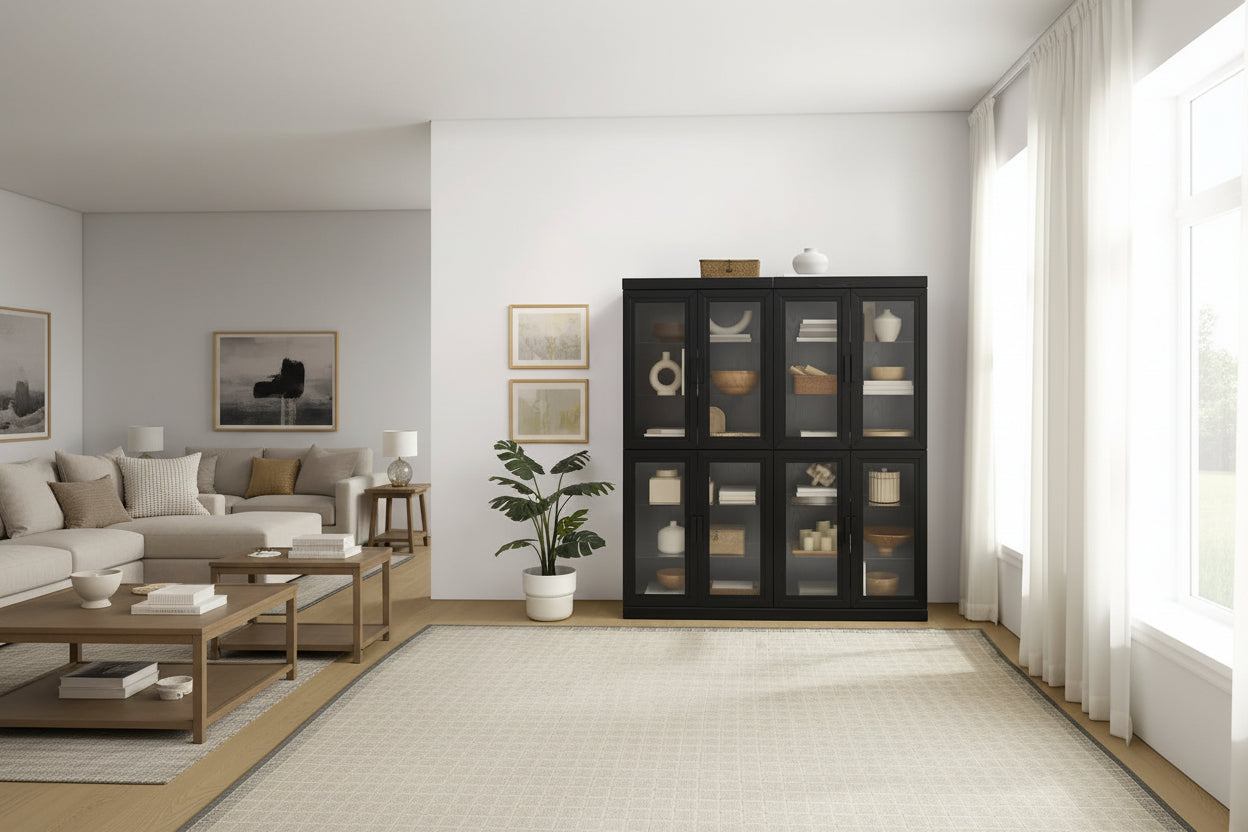 Ensemble de 2 armoires de rangement de cuisine avec portes vitrées