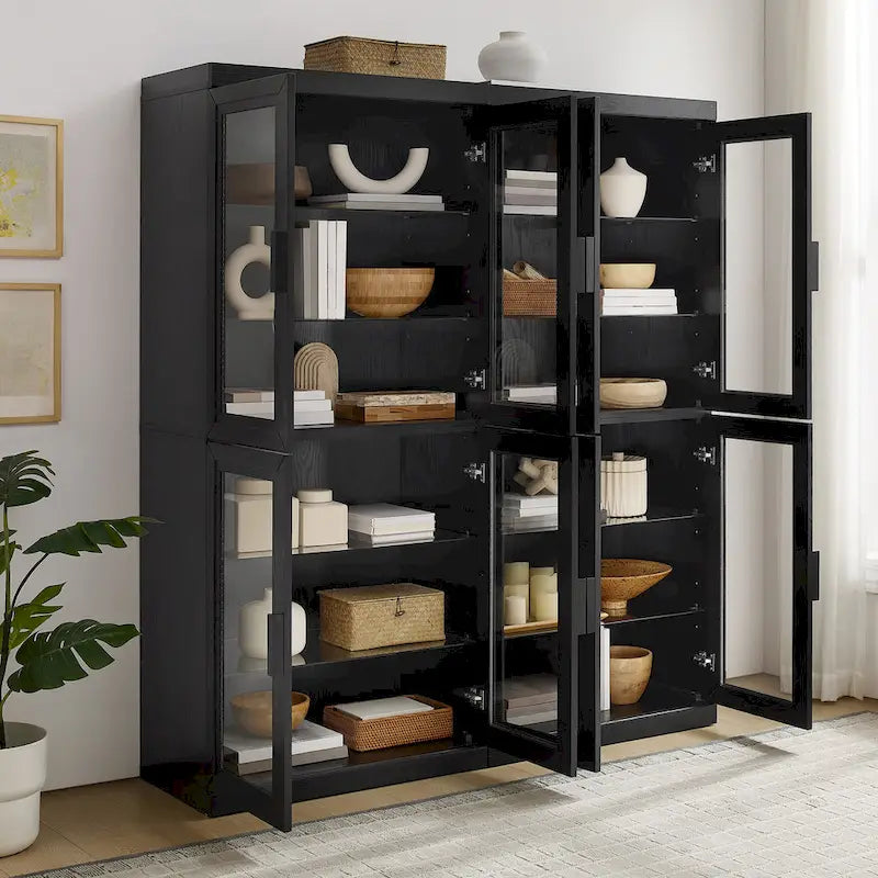 Ensemble de 2 armoires de rangement de cuisine avec portes vitrées