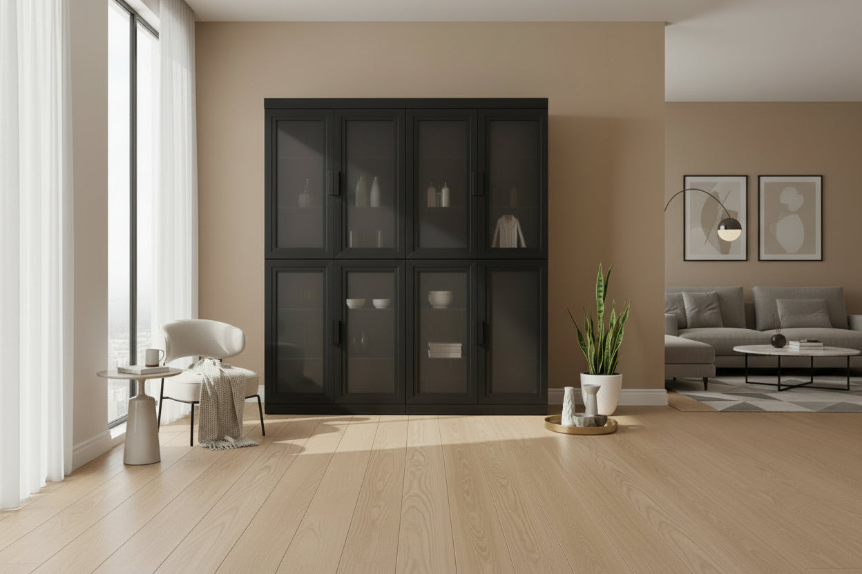 Ensemble de 2 armoires de rangement de cuisine avec portes vitrées