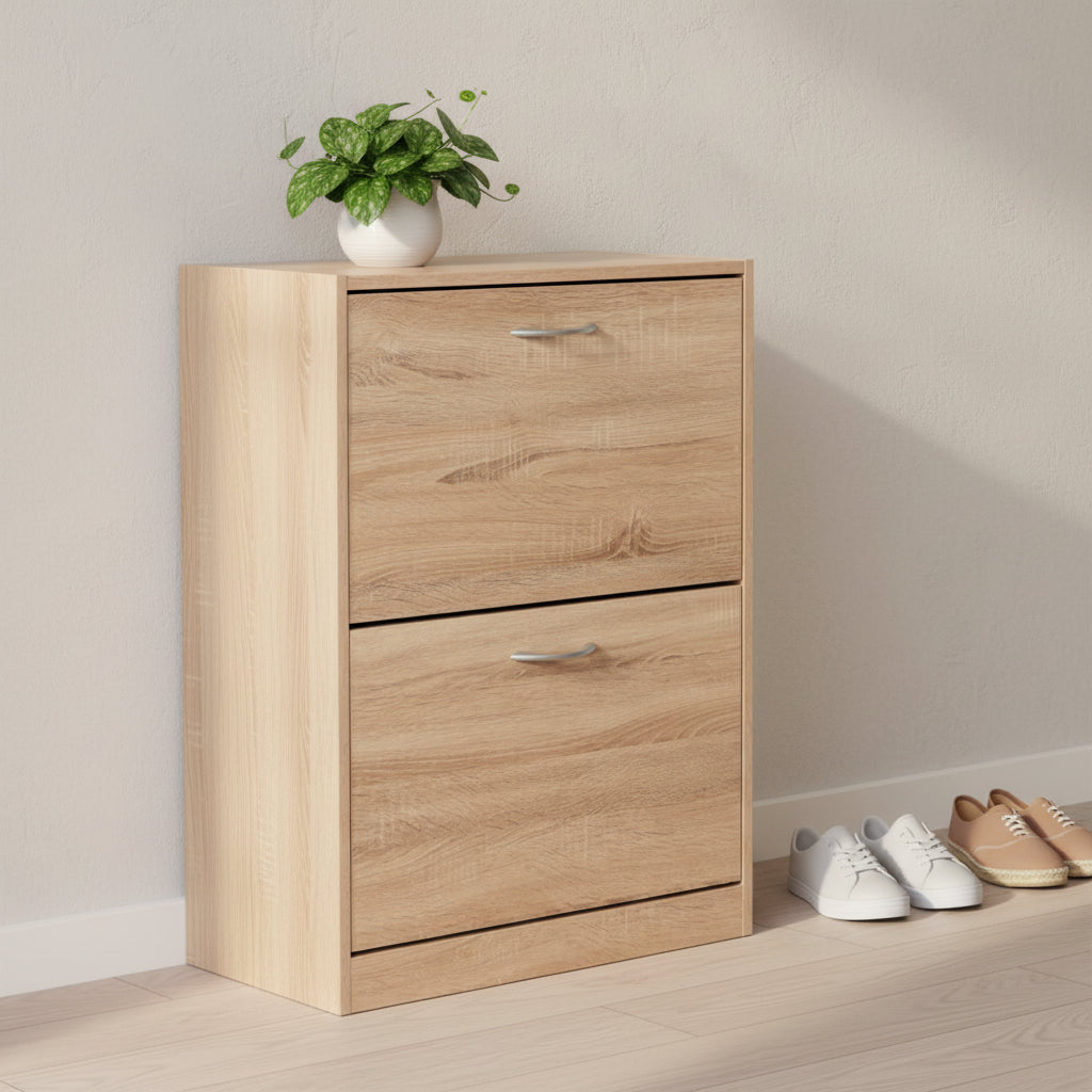 Wooden Shoe Cabinet for Entryway, White Shoe Storage Cabinet with 2 Flip Doors 20.94x9.45x43.11 inch