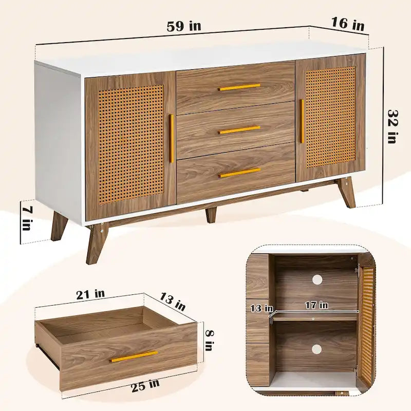 Meuble de rangement en rotin de 59 pouces