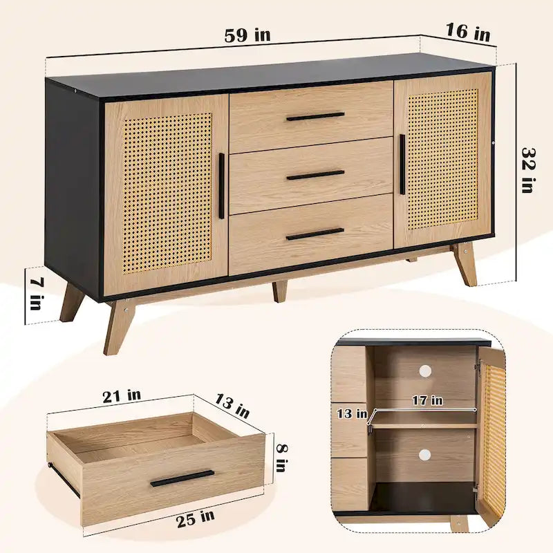 Meuble de rangement en rotin de 59 pouces