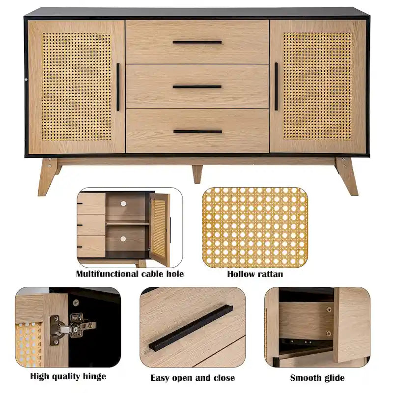 Meuble de rangement en rotin de 59 pouces