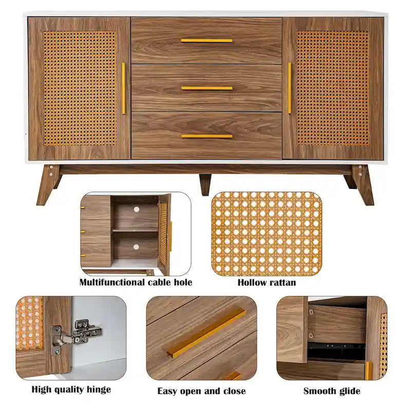 Meuble de rangement en rotin de 59 pouces