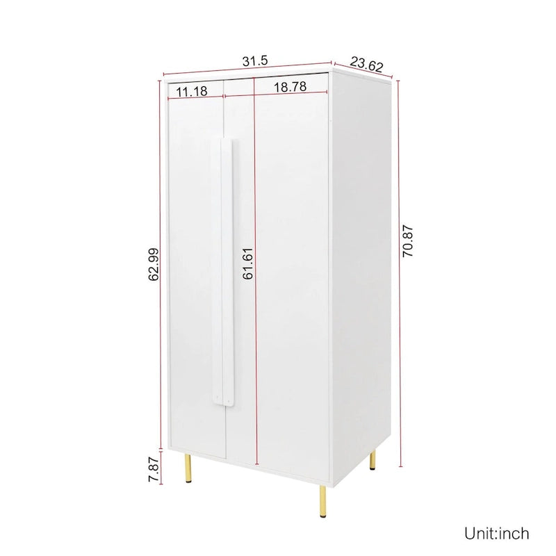Armoire blanche moderne à 2 portes pour chambre à coucher